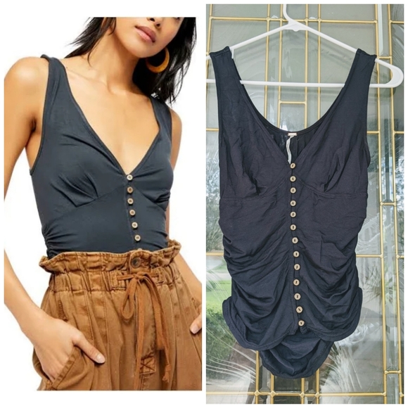 Free People Tops - Free People "in the mood" button tank with side ruching SM
